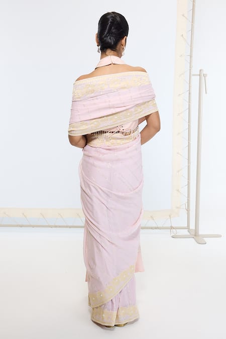 Ekaya Banaras Peach Kadwa Hand Embroidered Saree With Running Blouse 