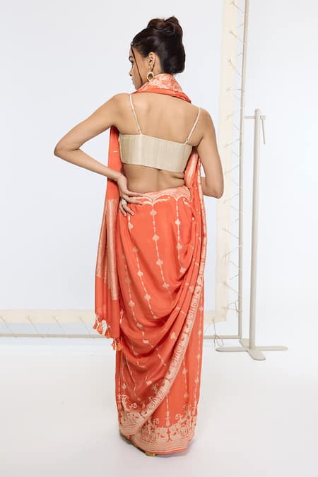 Ekaya Banaras Kadwa Hand Embroidered Georgette Saree With Running Blouse 