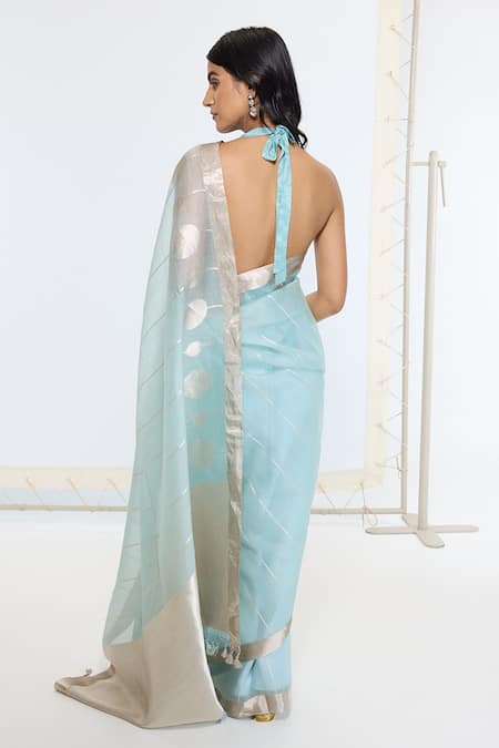 Ekaya Banaras Solid Zari Border Organza Silk Saree With Running Blouse 