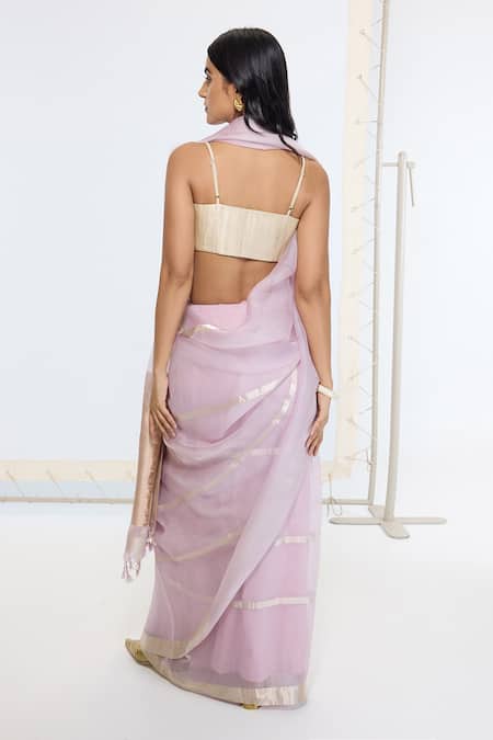 Shop Ekaya Banaras Purple Organza, Silk Zari Saree With Running Blouse at Aza Fashions Shop_Ekaya Banaras_Purple Organza, Silk Zari Saree With Running Blouse _at_Aza_Fashions