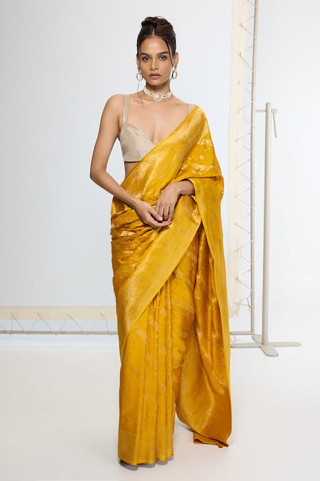 Ekaya Banaras Kadwa Tanchoi Satin Silk Saree With Running Blouse 
