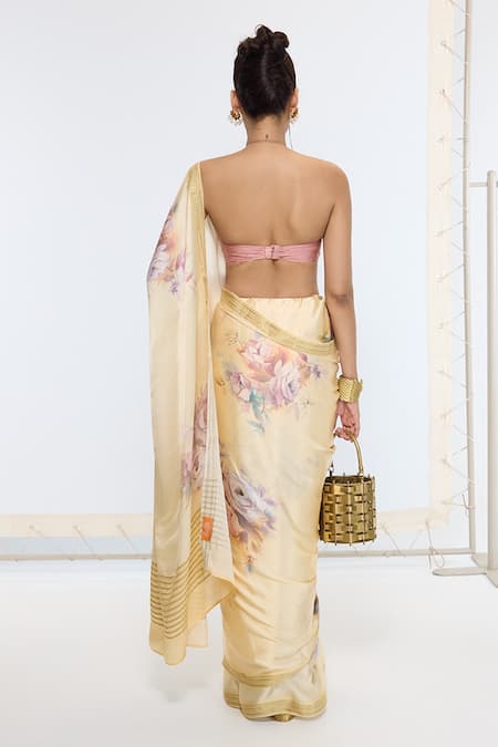 Ekaya Banaras Multi Color Printed Crepe Saree With Running Blouse 