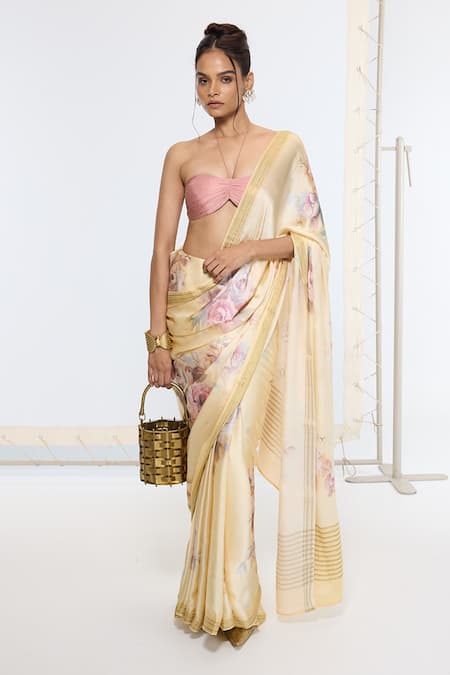 Ekaya Banaras Multi Color Crepe Printed Saree With Running Blouse 