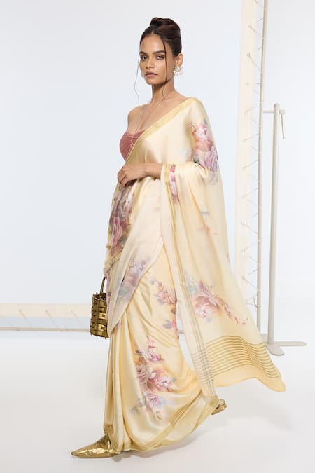 Buy_Ekaya Banaras_Multi Color Crepe Printed Saree With Running Blouse _Online_at_Aza_Fashions