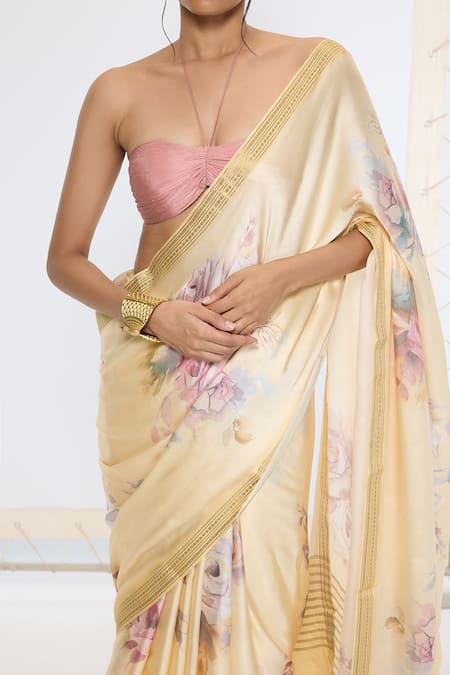 Shop_Ekaya Banaras_Multi Color Crepe Printed Saree With Running Blouse _Online_at_Aza_Fashions