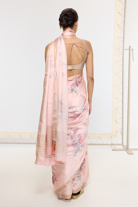 Ekaya Banaras Pink Crepe Printed Saree With Running Blouse Online at Aza Fashions Ekaya Banaras_Pink Crepe Printed Saree With Running Blouse _Online_at_Aza_Fashions