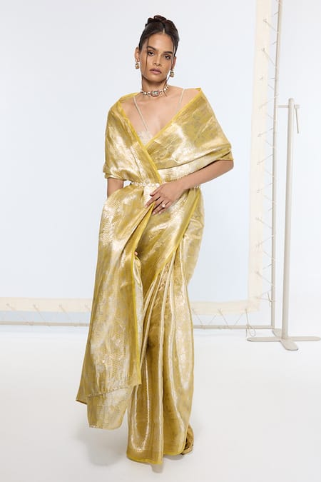 Ekaya Banaras Gold Tissue, Silk Embosed Saree With Running Blouse 