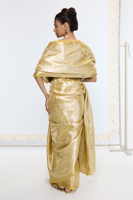 Ekaya Banaras Gold Embosed Tissue Silk Saree With Running Blouse 