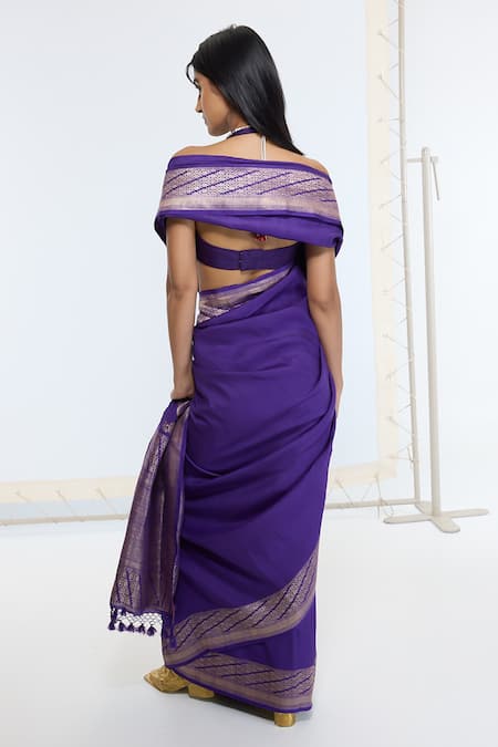 Ekaya Banaras_Purple Silk Zari Kadwa Saree With Running Blouse _Online_at_Aza_Fashions