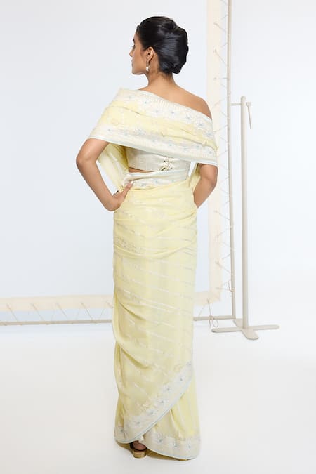 Ekaya Banaras Kadwa Hand Embroidered Georgette Silk Saree With Running Blouse 