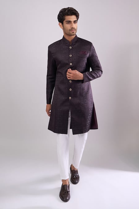 Arihant Rai Sinha Blackish Wine Sequence Embroidered Sherwani Set 