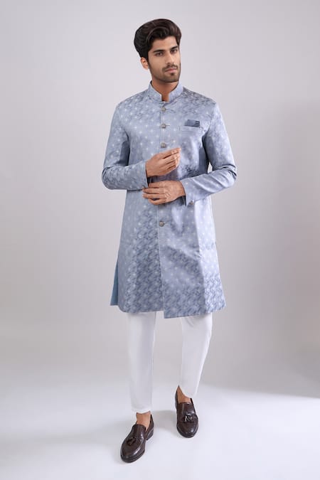 Arihant Rai Sinha Grey Woven Jacquard Sherwani & White Pant 