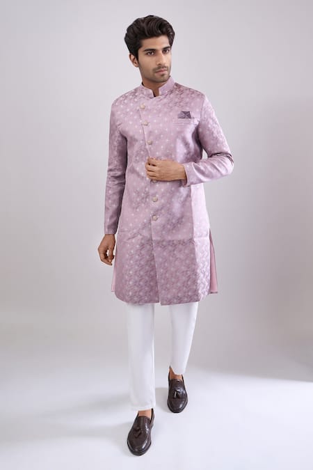 Arihant Rai Sinha Pink Woven Jacquard Sherwani & White Pant Set 