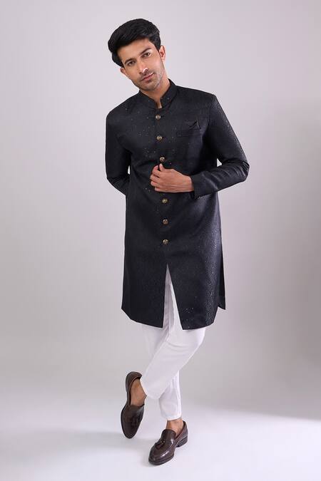 Buy Arihant Rai Sinha Black Polyester, Viscose Sequins Sequence Embroidered Sherwani Set Online at Aza Fashions Buy_Arihant Rai Sinha_Black Polyester, Viscose Sequins Sequence Embroidered Sherwani Set _Online_at_Aza_Fashions
