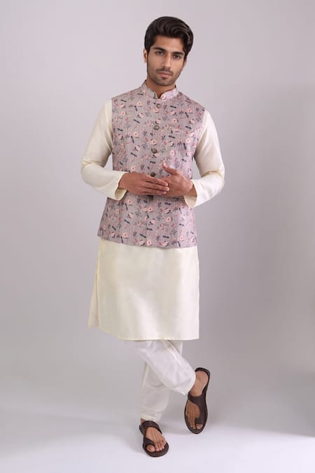 Arihant Rai Sinha Cement Grey Floral Bundi 