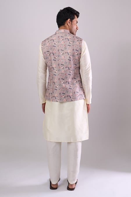 Arihant Rai Sinha Cement Grey Floral Bundi 