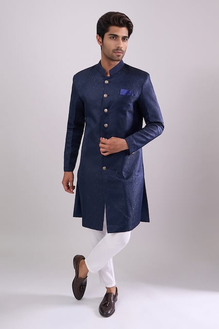 Arihant Rai Sinha Navy Blue Sequence Embroidered Sherwani Set 