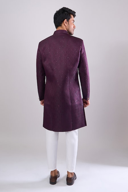 Arihant Rai Sinha Wine Sequence Embroidered Sherwani Set 