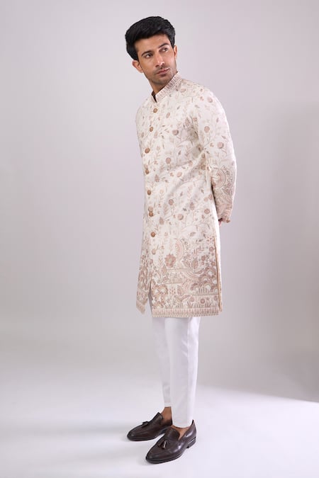 Buy_Arihant Rai Sinha_Off White Embroidery Base Sherwani Set 