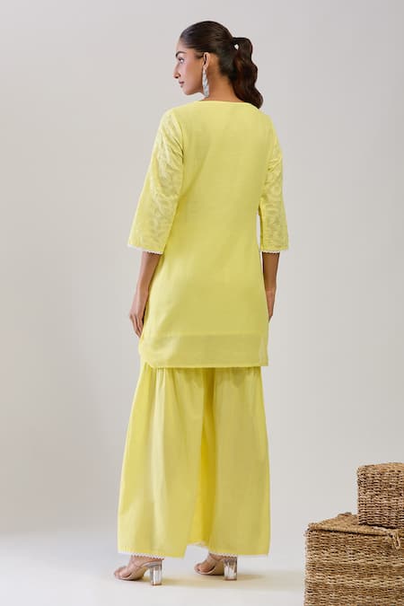 Samyukta Singhania Yellow Jacquard Weave Cotton Sharara Set 