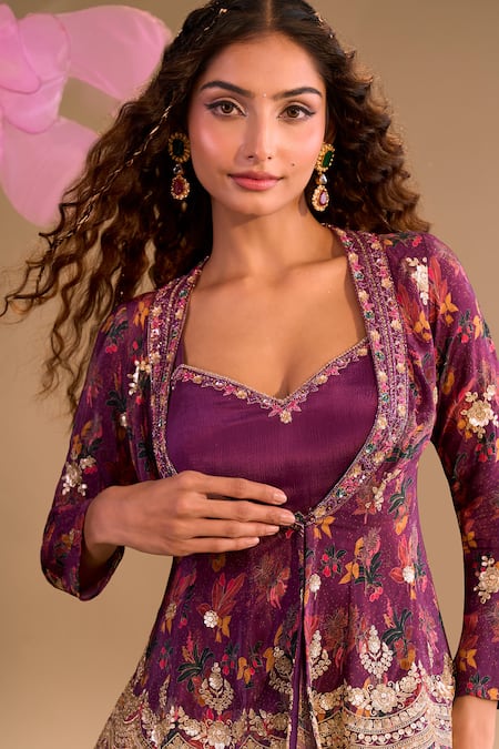 Buy Samyukta Singhania Purple Georgette Sequins, Embroidery Scoop Neck, Hand Dhoti Pant Set Buy_Samyukta Singhania_Purple Georgette Sequins, Embroidery Scoop Neck, Hand Dhoti Pant Set