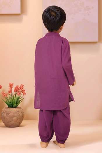Petite Pomme Purple Mirror Work Kurta Set
