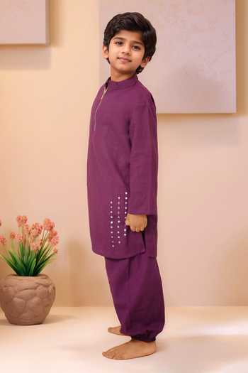 Petite Pomme Purple Cotton Mirrors Work Kurta Set at Aza Fashions Petite Pomme_Purple Cotton Mirrors Work Kurta Set _at_Aza_Fashions