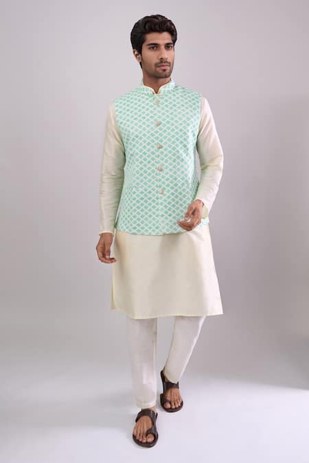 Arihant Rai Sinha Green Geometric Pattern Bundi 