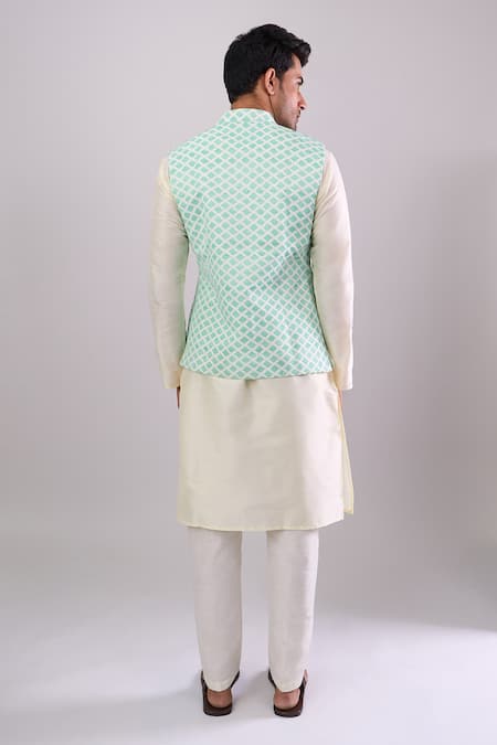 Arihant Rai Sinha Green Geometric Pattern Bundi 