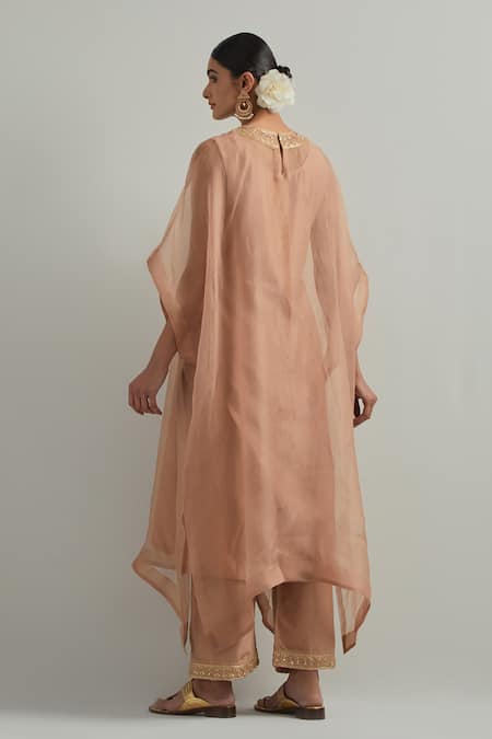 Ikshita Choudhary Dust Pink Hand Embroidered Kaftan Set 