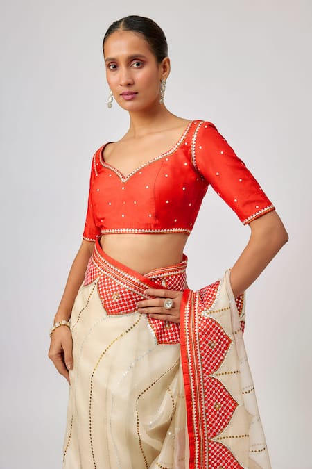 Buy_Priyal Prakash_Ivory Silk Organza, Polyester, _Online_at_Aza_Fashions