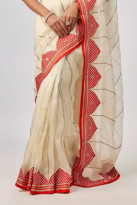 Shop_Priyal Prakash_Ivory Silk Organza, Polyester, _Online_at_Aza_Fashions