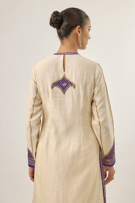 Buy_Priyal Prakash_Ivory Chanderi, Cotton, And Jaal And Violet _Online_at_Aza_Fashions