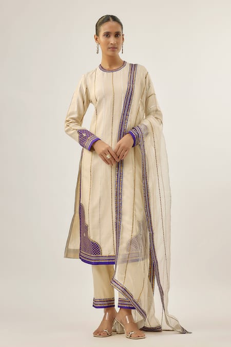 Priyal Prakash Ivory Chanderi, Cotton, And Jaal And Violet 