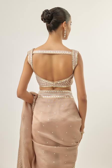 Priyal Prakash_Taupe Silk Organza, Chanderi, _Online_at_Aza_Fashions