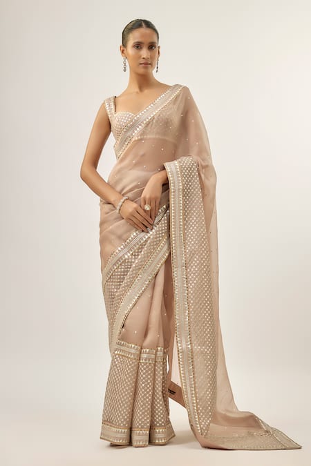 Priyal Prakash Taupe Silk Organza, Chanderi, 