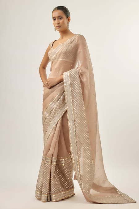 Priyal Prakash_Taupe Silk Organza, Chanderi, _at_Aza_Fashions
