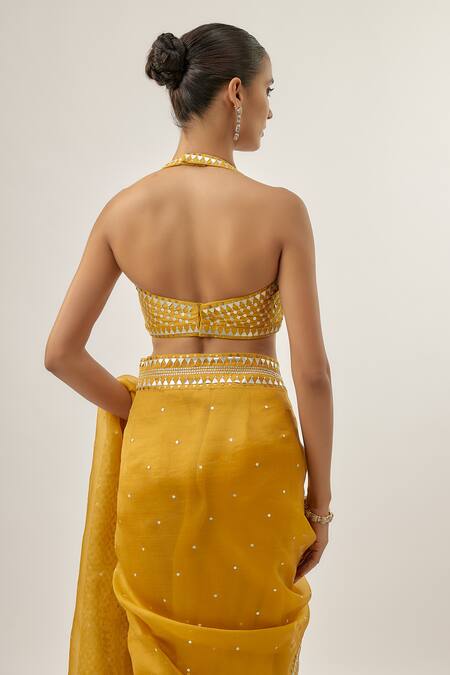 Shop_Priyal Prakash_Mustard Silk Organza, Chanderi, _Online_at_Aza_Fashions