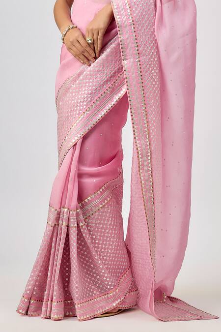 Buy_Priyal Prakash_Pink Silk Organza, Chanderi, Orchid _Online_at_Aza_Fashions