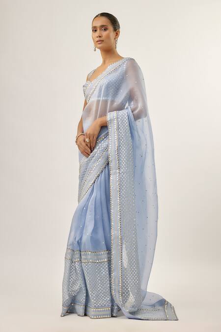 Priyal Prakash_Blue Silk Organza, Chanderi, _Online_at_Aza_Fashions