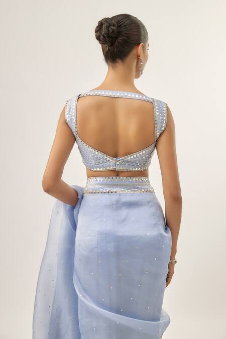 Shop_Priyal Prakash_Blue Silk Organza, Chanderi, _Online_at_Aza_Fashions