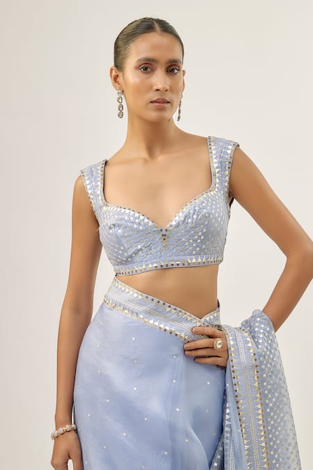Priyal Prakash_Blue Silk Organza, Chanderi, _at_Aza_Fashions