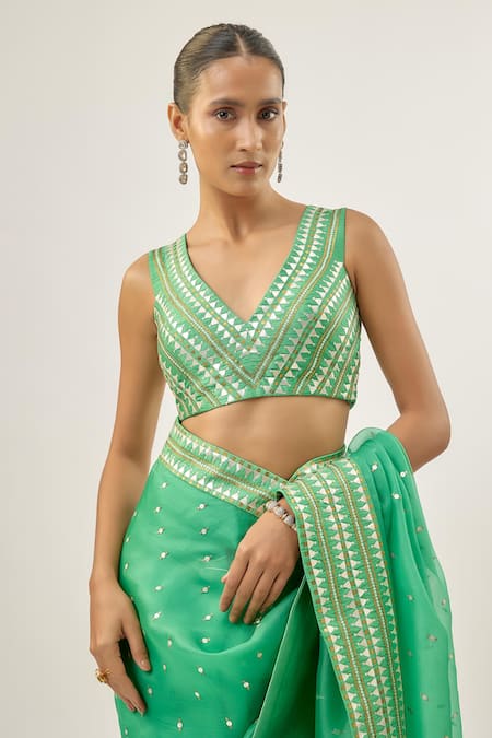 Buy_Priyal Prakash_Green Silk _Online_at_Aza_Fashions