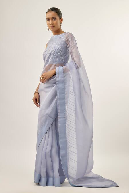 Priyal Prakash_Blue Silk Organza, Chanderi, Hyacinth _Online_at_Aza_Fashions