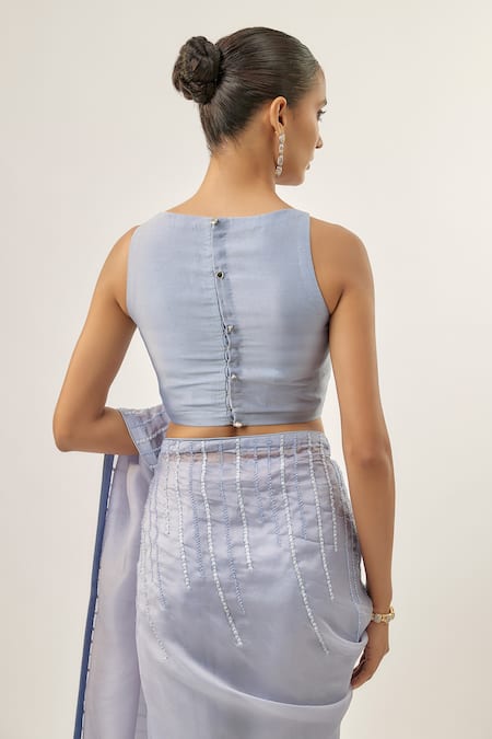 Shop_Priyal Prakash_Blue Silk Organza, Chanderi, Hyacinth _Online_at_Aza_Fashions