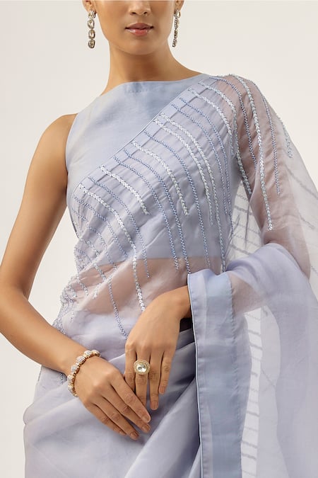 Priyal Prakash_Blue Silk Organza, Chanderi, Hyacinth _at_Aza_Fashions