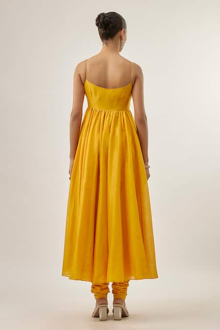 Priyal Prakash SLANT LINES DUPATTA AND ANARKALI SET Mango Yellow Anarkali Set  