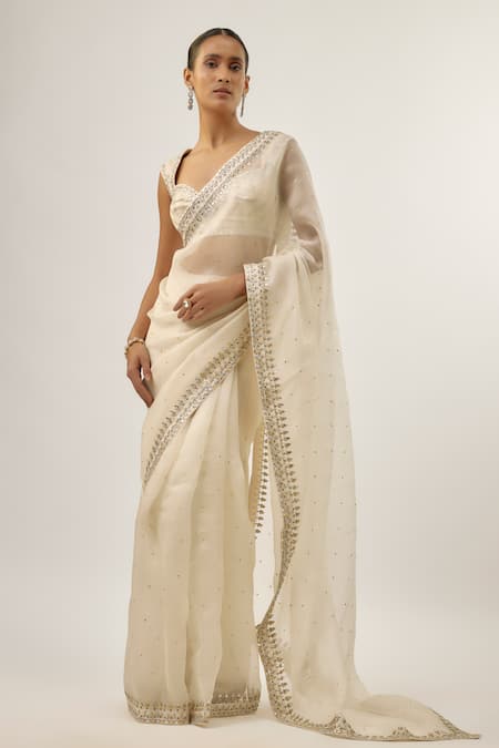 Priyal Prakash_Ivory Silk Organza, _Online_at_Aza_Fashions