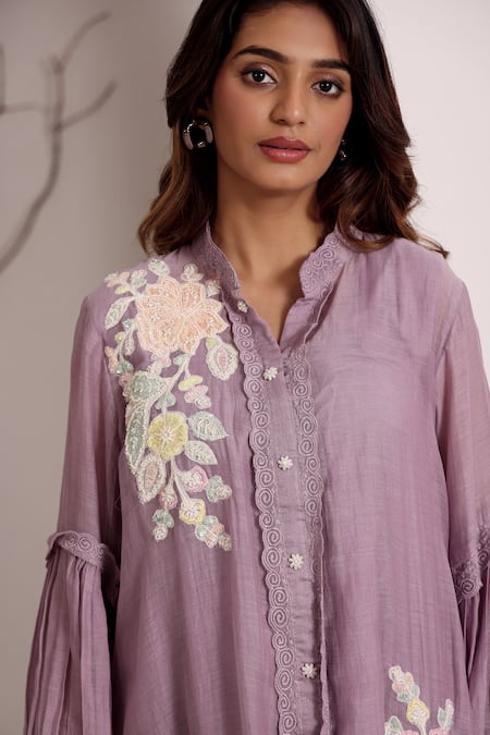 Shop Sonali Methi Mauve Chanderi Sequins, Embroidery Mandarin Collar Designer Kurta Set Online at Aza Fashions Shop_Sonali Methi_Mauve Chanderi Sequins, Embroidery Mandarin Collar Designer Kurta Set _Online_at_Aza_Fashions