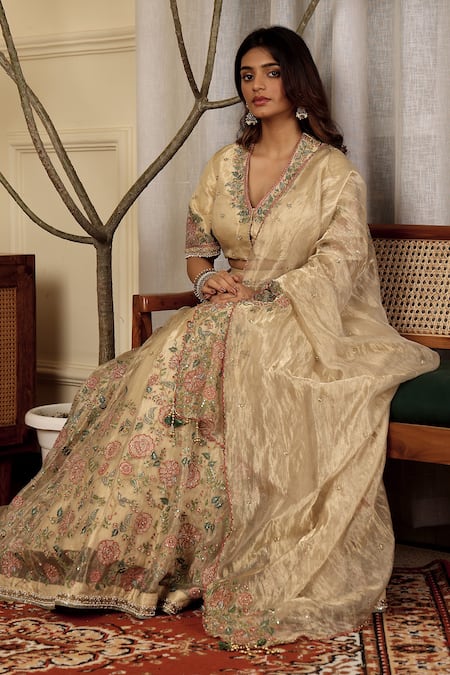 Sonali Methi Golden Embroidered Lehenga Set 